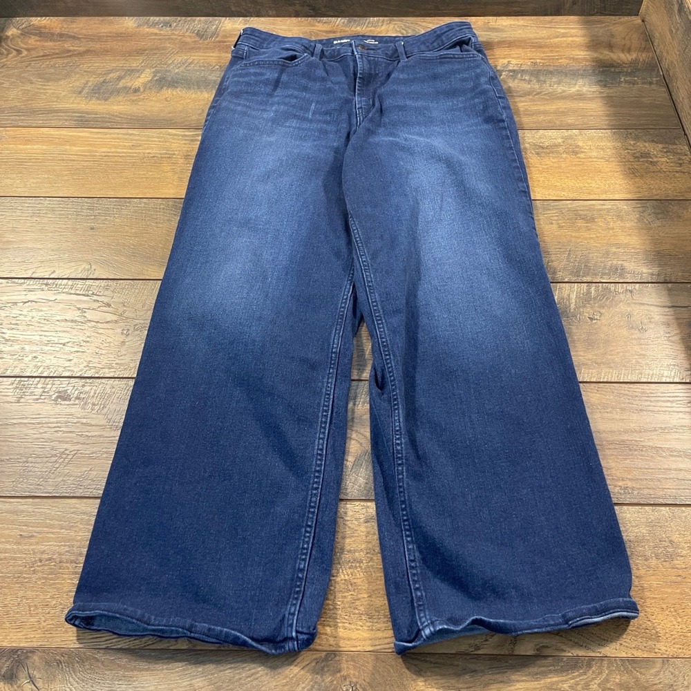 Old Navy Wow Wide Leg Jeans Womens 14 Dark Wash High Rise Denim Stretch Baggy